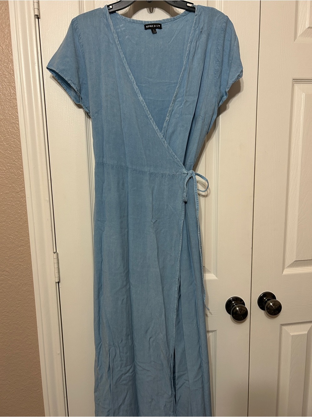 Style & Co. Sky Blue Wrap Maxi Dress with Tie Waist